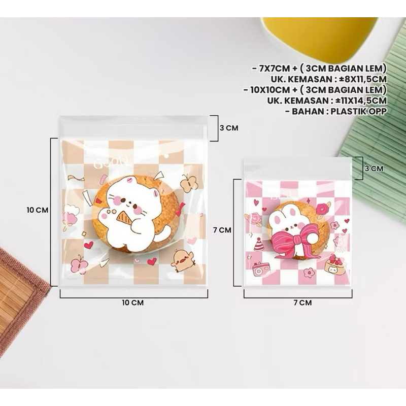 

Plastik OPP Self Adhesive 10x10+3 cm - Motif Milk Tea / Panda / Easter Bunny / Hello Baby Isi 100 pcs
