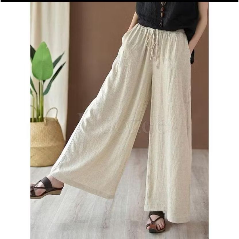 Celana Kulot Linen Premium Pinggang Full Karet + Tali Di Depan / Kulot Linen Premium