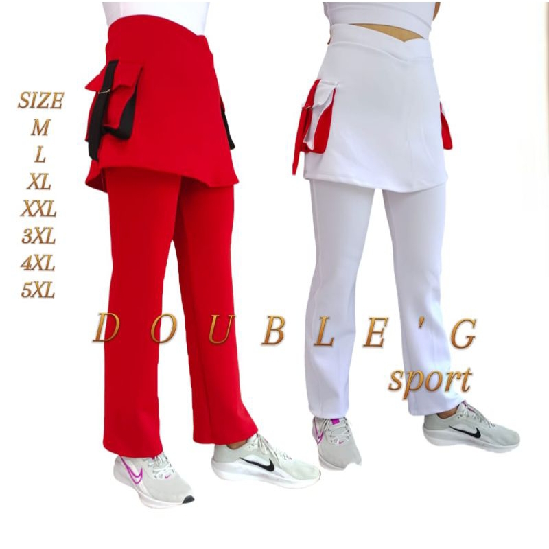 Double'G collection Celana Rok Kantong Merah Putih  Celana Rok Olahraga Wanita kombinasi Sport Senam