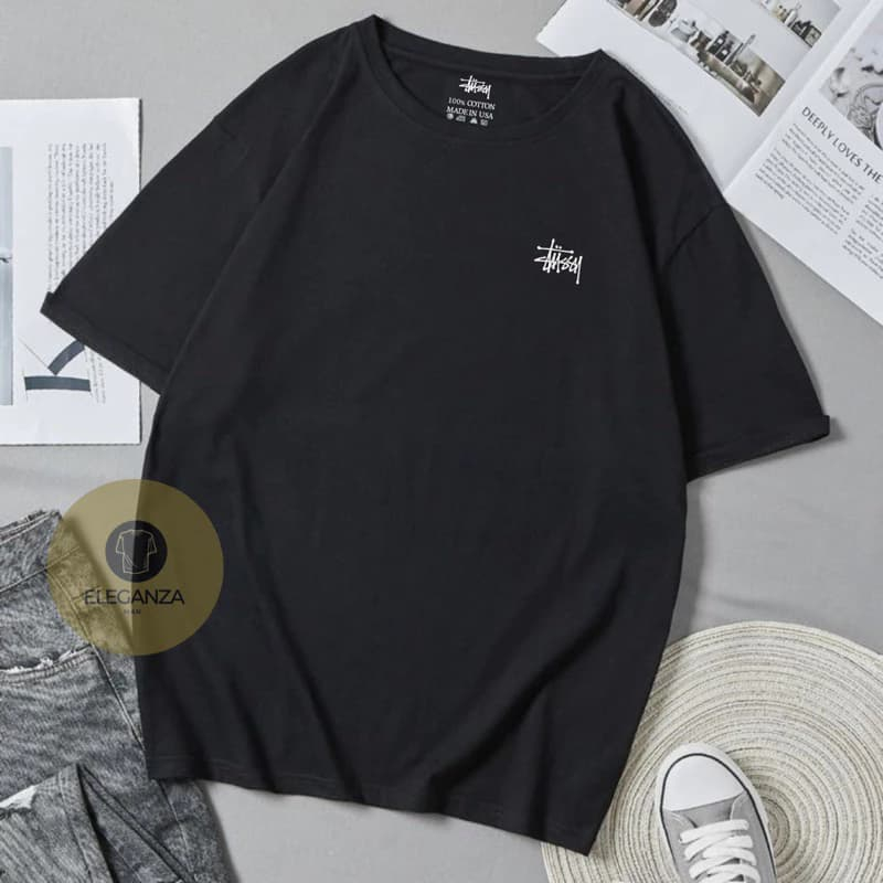 Baju kaos motif stussy  kaos pria katun combed 20s full teks Made in USA 🇱🇷 outfit pria wanita unise