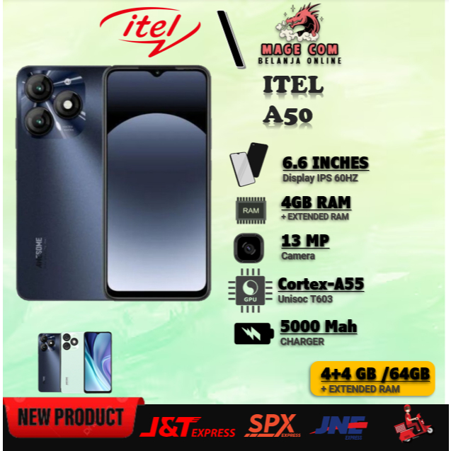 Handphone Itel A50 by Infinix 8GB RAM 4+4GB Extend 4/64 & 3+5GB Extend 4/64 Garansi RESMI