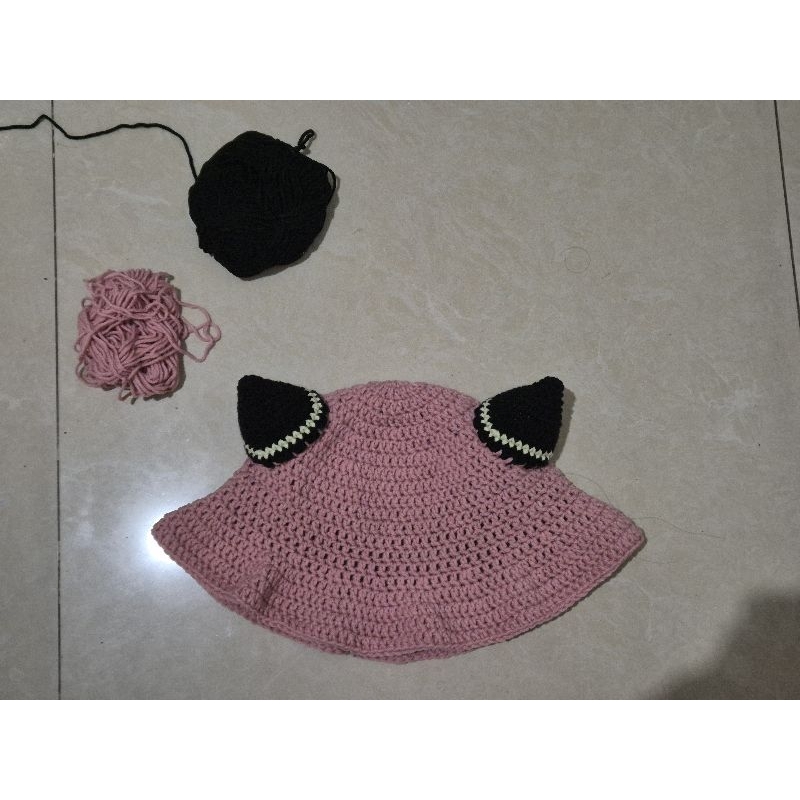 [Onna's] Crochet Anya Forger Bucket Hat - Topi Rajut Spy x Family - Custom Crochet Beanie Bucket Hat