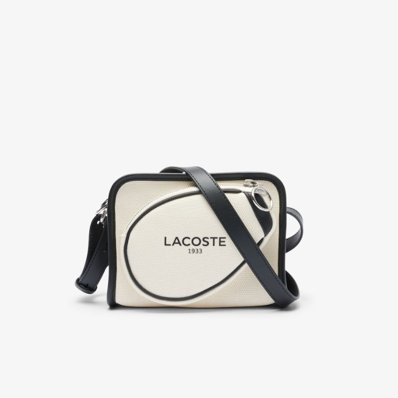 Lacoste Unisex Tennis Style Textile Shoulder Bag - Beige Q21