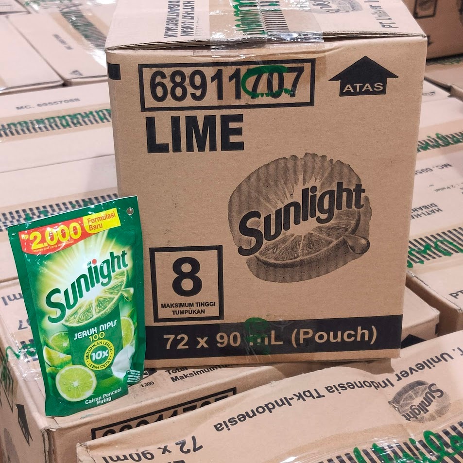 SUNLIGHT Lime kemasan Pouch 1 Dus isi 72pcs x 90ml Sabun Cuci Piring Eceran 2000