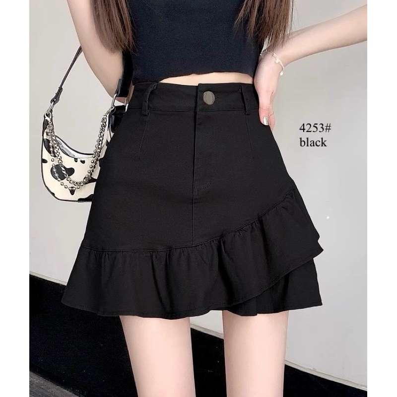 Rok Mini Skirt Jeans Import / Rok Pendek Korean Style / Ruffle Skirt Kekinian Code : 4253