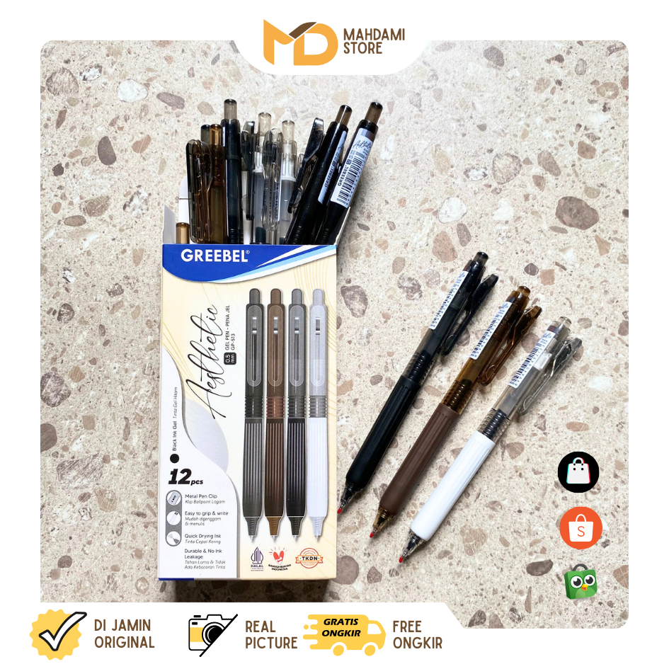 

Greebel Aesthetic Pen 0.5 GP-513 / Gel Pen GP-513 Aesthetic 0.5 Tinta Hitam Ballpen Pena Pulpen