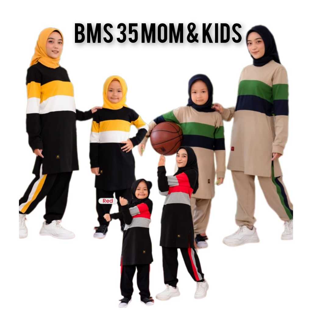 BMS 35 MOM & BMS 35 KIDS BELIEVE Setelan Kaos Olahraga Muslimah Oneset Sport Senam Jogging Bersepeda