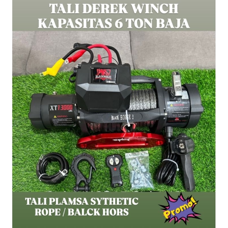 Winch BLACK H 13000lbs Kapasitas 6Ton Tali Plasma 12V Gen 2 Tali Derek Mobil Offroad 4×4