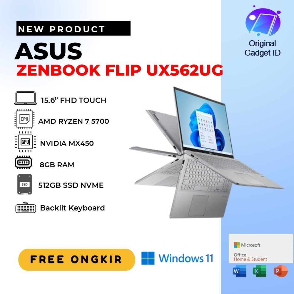 ASUS ZENBOOK FLIP UX562UG 2IN1 RYZEN 7 5700 MX450 8GB 512GB SSD W11 15.6 FHD Touch