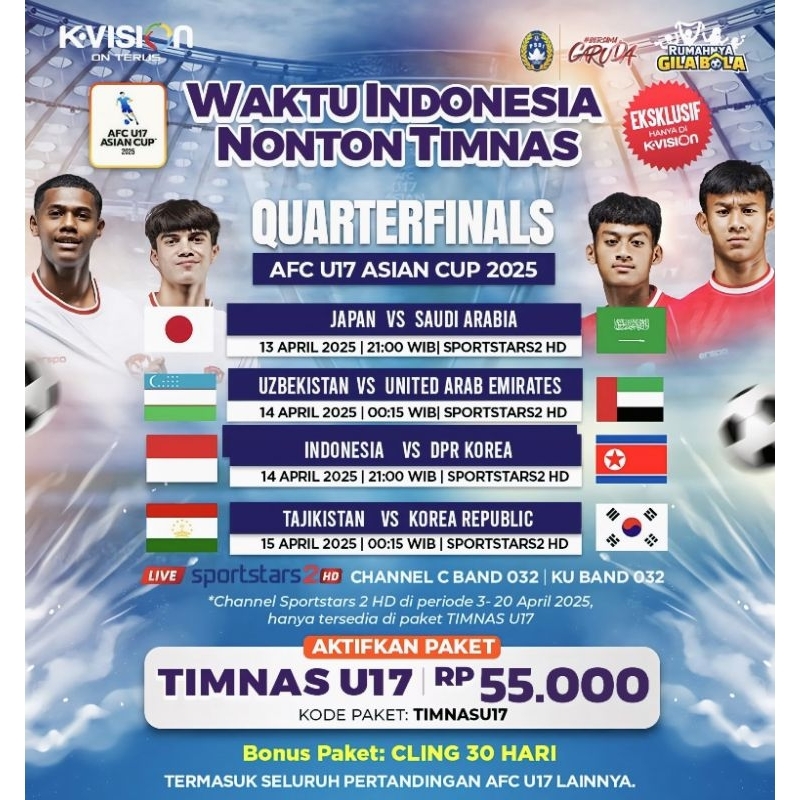 Voucher Paket TIMNAS AFC U17 ASIAN CUP 2025 K Vision Paket Bola AFC U-17 Asian Cup 2025 Qualifiers T