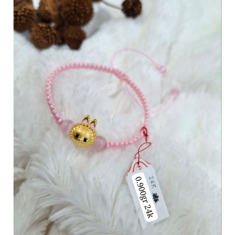 Gelang Emas Asli Charm Labubu 24K Hongkong 999% Tali Tangga Pinky