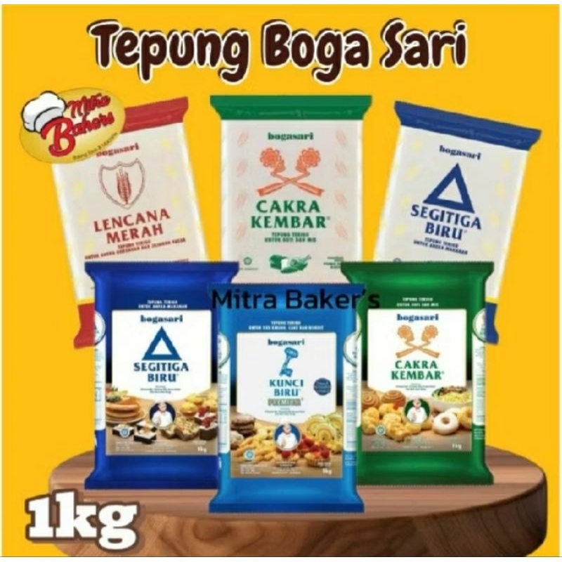 

TEPUNG BOGASARI 1KG ALL VARIAN BRAND(SEGITIGA BIRU,KUNCI BIRU, CAKRA KEMBAR, LENCANA MERAH)
