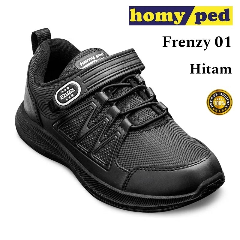 HOMYPED Sepatu Anak Sekolah Cowok Cewek Smp Hitam Putih Perekat Tali Original Kekinian Size 29 sd 38
