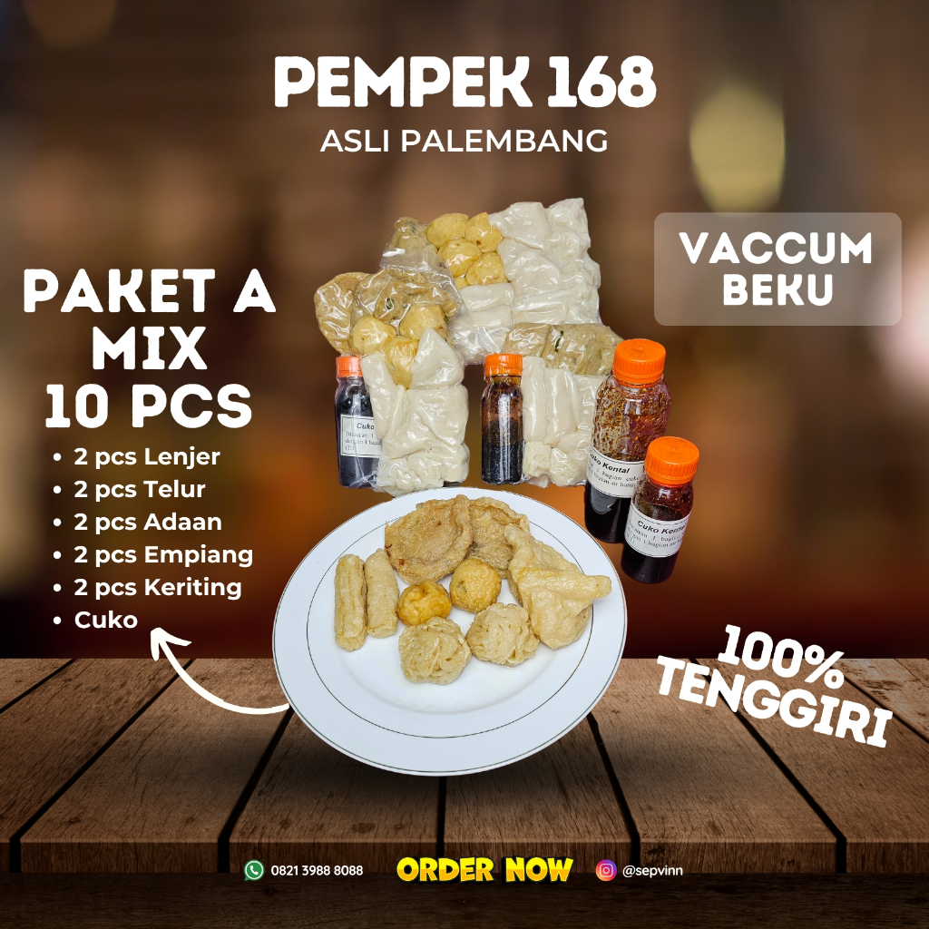 

PEMPEK 168 PAKET A MIX 10 PCS ASLI PALEMBANG 100% IKAN TENGGIRI