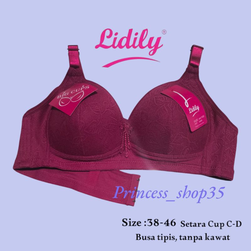 Lidily Bra BH Wanita Tanpa Kawat Cup Besar Kait 3 Bh Busa Tipis Size 38-46