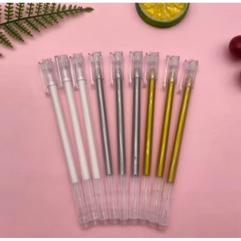 

Pulpen Glitter Gel Mekani 0.9mm Emas Silver Putih Pulpen Warna Warni Gold Colour Gel Pen Tinta Metallic