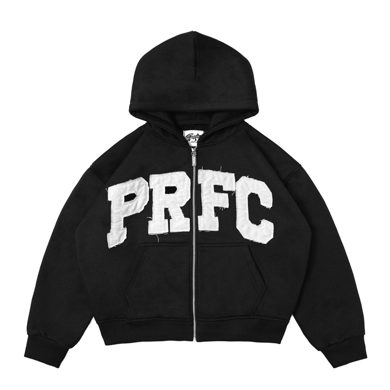 PREFACE Unfinished Zip Hoodie Black