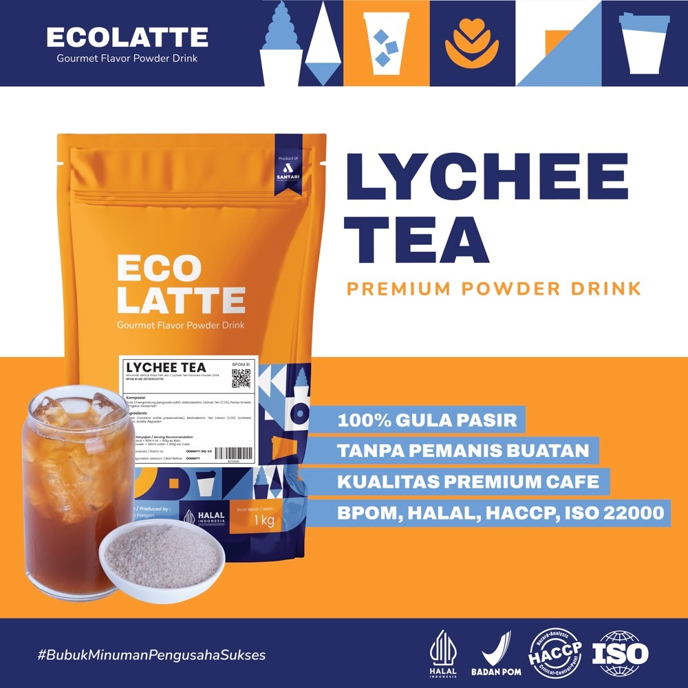 

[TEA] ECOLATTE LYCHEE TEA 1 KG PREMIUM POWDER DRINK BUBUK MINUMAN Aneka Rasa TEH BUAH LECI Kekinian