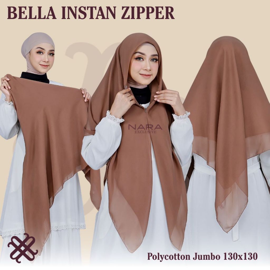 Hijab Instan Zipper Polycotton Jumbo Jilbab Instan Bellasquare Resleting Jepang 130x130