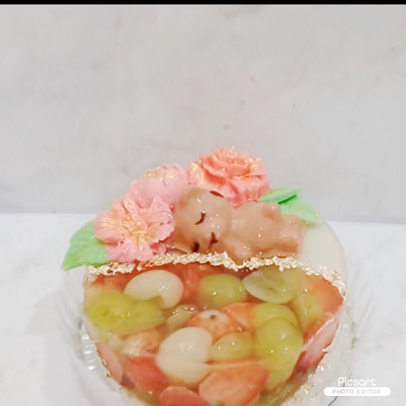 

pudding buah dan susu topping pudding beruang dan bunga adoametwr 14cm | Pudding hias | Pudding ulang tahun | Hampers Pudding