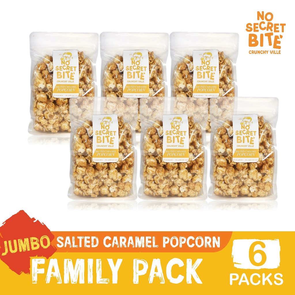 NO SECRET BITE - Makanan Ringan Snack Jagung Pop Corn Salted Caramel JUMBO FAMILY PACK 6x100g
