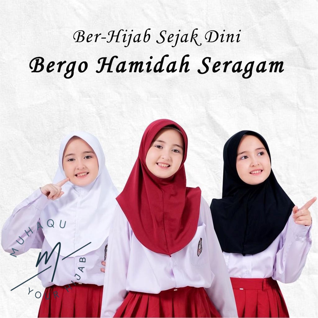 Jilbab Sekolah Polos Jersey, Hijab Bergo Hamidah Anak Seragam Premium Terlaris,Kerudung Anak Sekolah