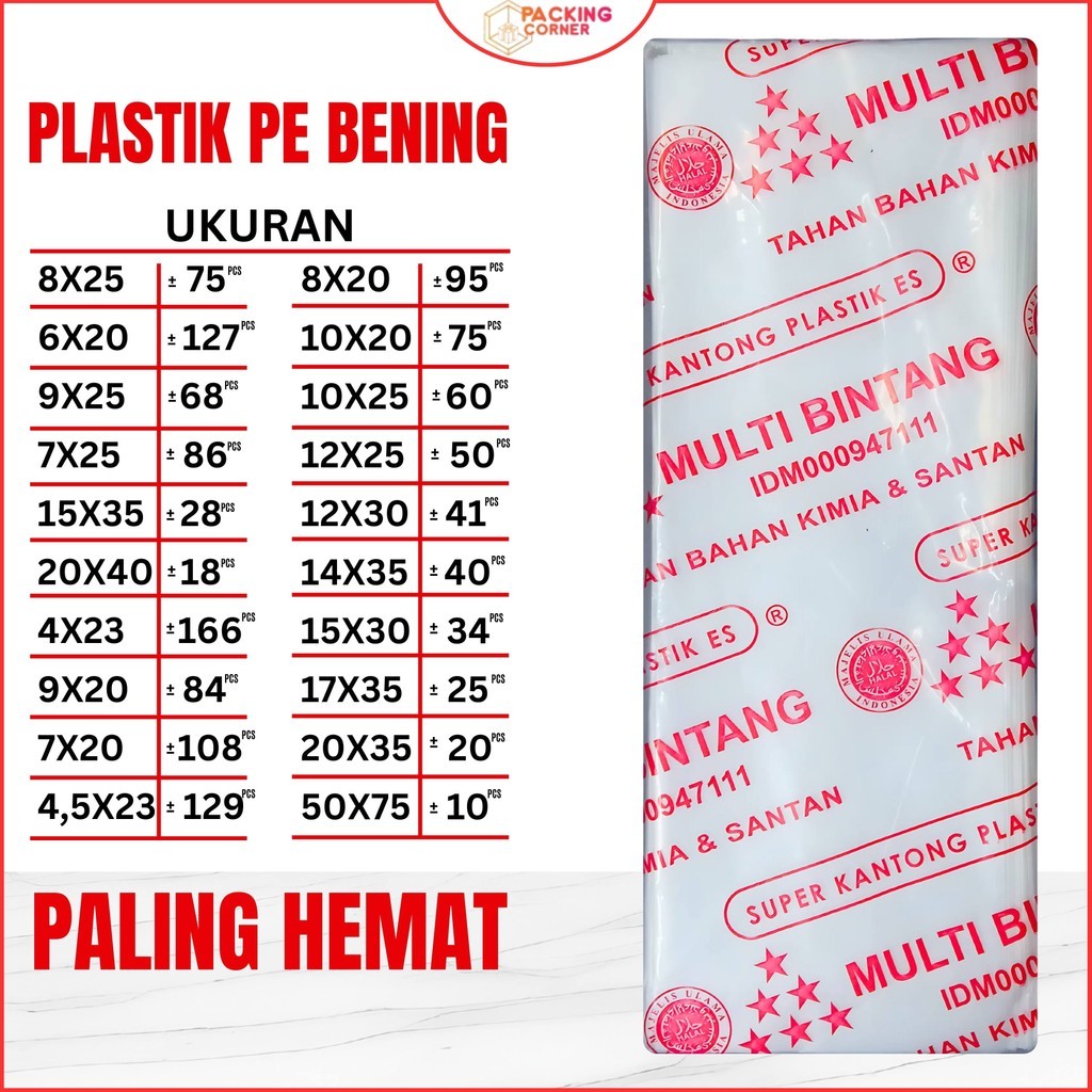 Plastik PE Es Mambo Lilin Kantong Gula Minyak Es Batu Santah Kuah Bakso 10x20 10x25 12x25 17x35 20x3