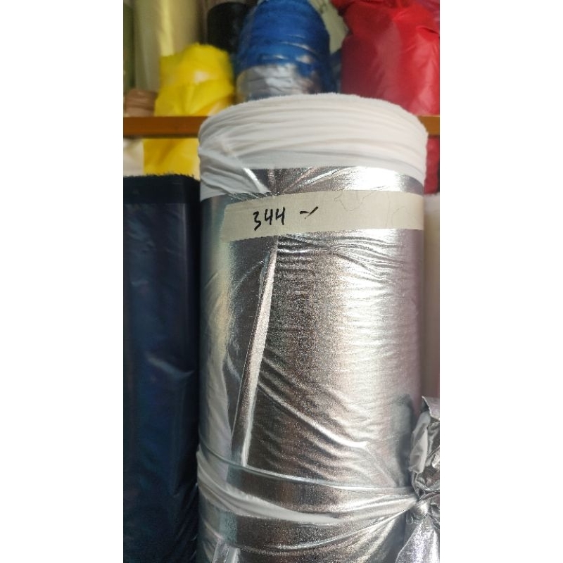 kain parasut Korea warna silver metalik glossy