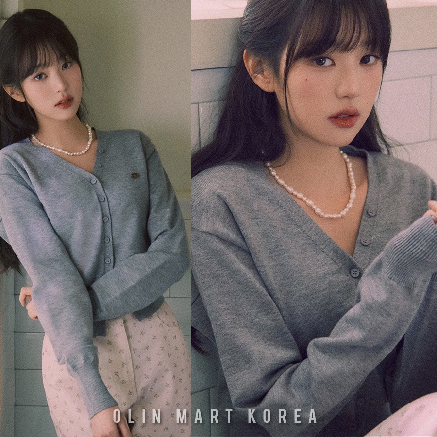 ROLAROLA_V NECK BASIC CARDIGAN GRAY