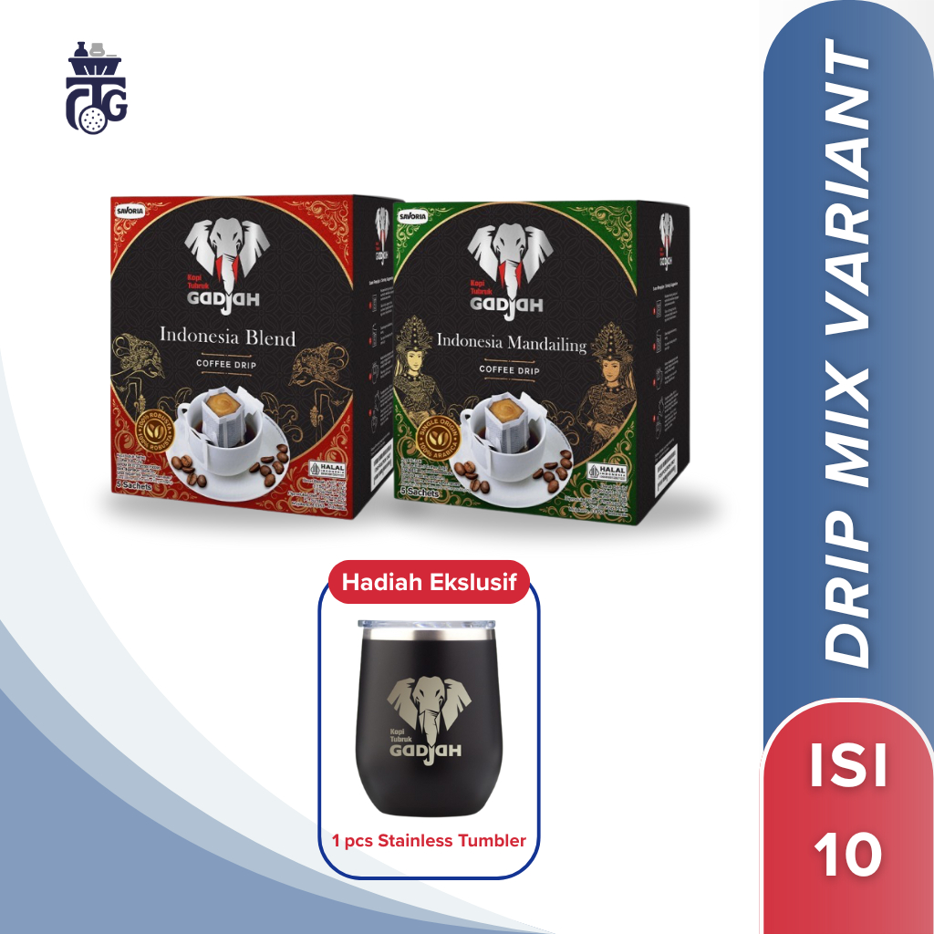 

Kopi Tubruk Gadjah Drip Mix Variant 10 Sachet x 7.5g + Stainless Mug