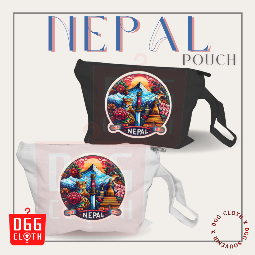 DGGCloth Pouch Souvenir Nepal Sablon Oleh Oleh Nepal Bahan Blacu Premium Dengan Resleting Type 6