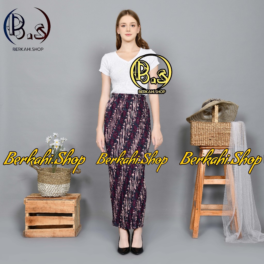 Rok Plisket / Rok Plisket Batik/ Kain Rok plisket batik bawahan kebaya | motif lereng coklat