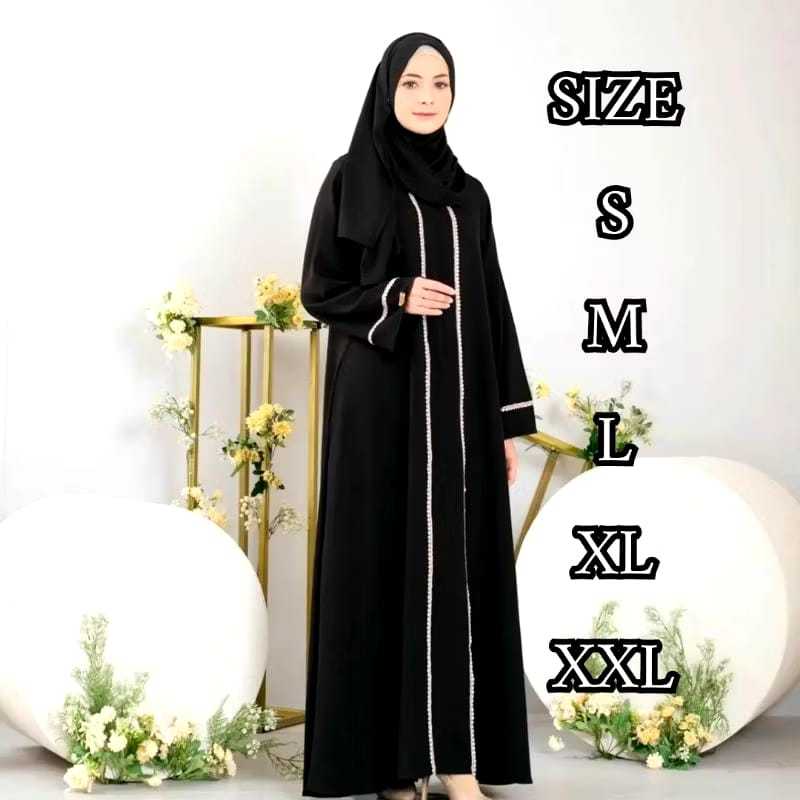 Abaya Gamis Arabian Hitam Polos Simple dan Elegan - Bahan Crinkle Airflow Premium Modis dan Idealis,