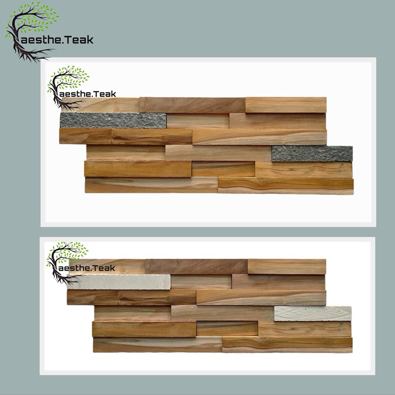 walldecor panel dinding jati kombinasi batu andesit palimanan