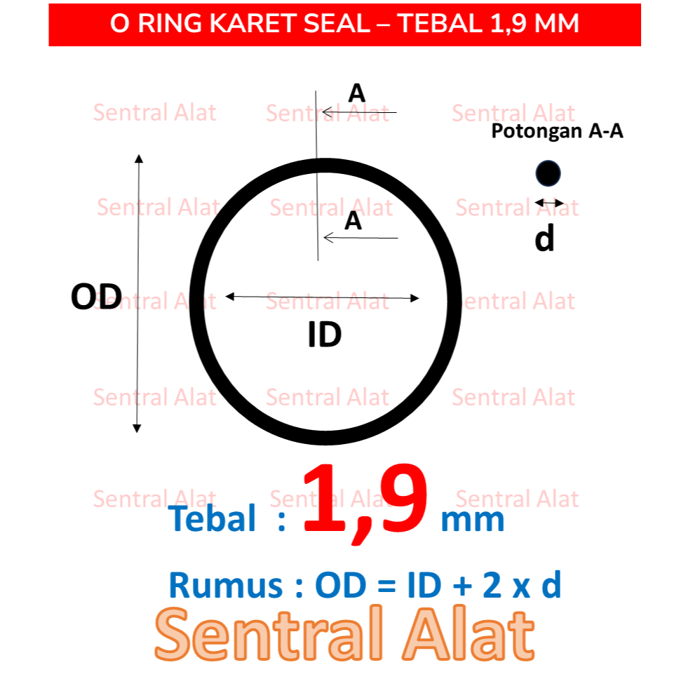 Karet Seal O Ring NBR 70 Tebal 1,9 mm, OD : 5 6 7 8 9 10 11 12 13 14 15 16 18 20 22 25 28 30 35 40 4