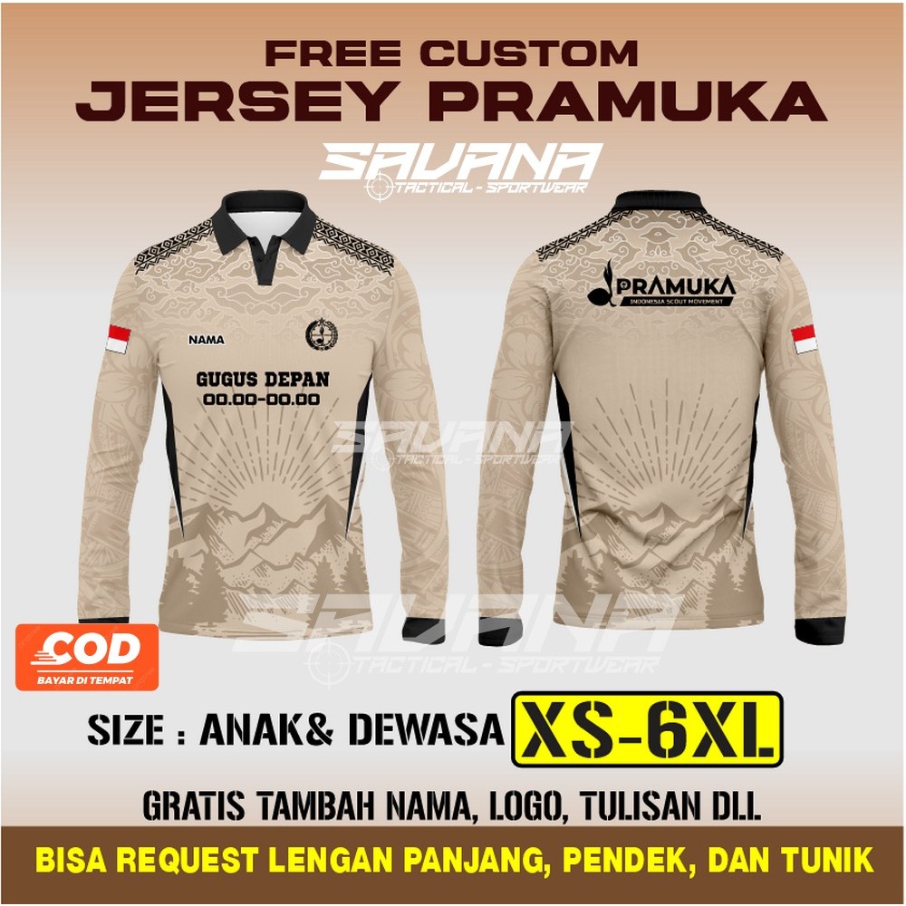 SAVANA - Jersey PRAMUKA Vnek / Panjang / Berkerah / tunik  printing penggalang pdh pdl custom / baju