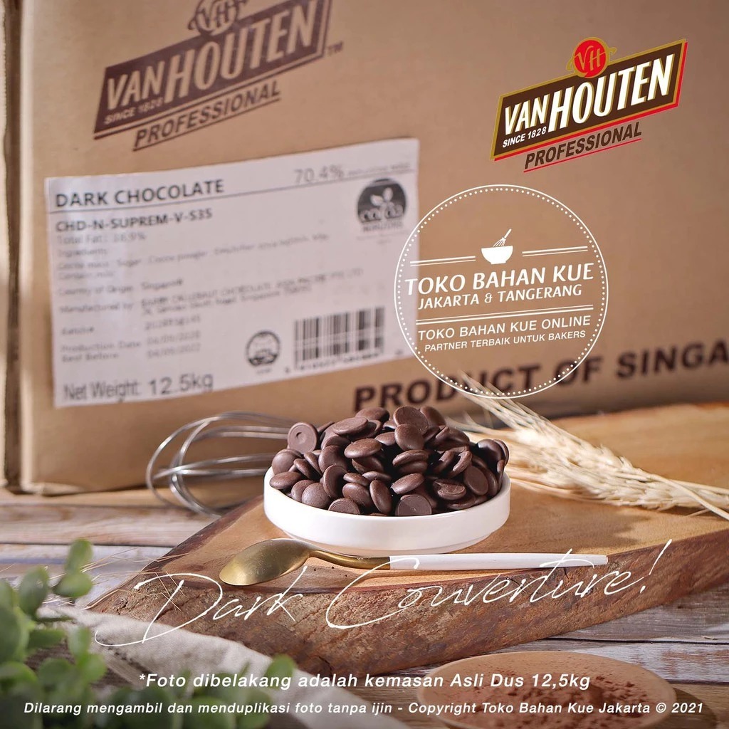 

Van Houten Dark 70,4% 500gr Chocolate Couverture Coin Cokelat Pahit Coklat Baking