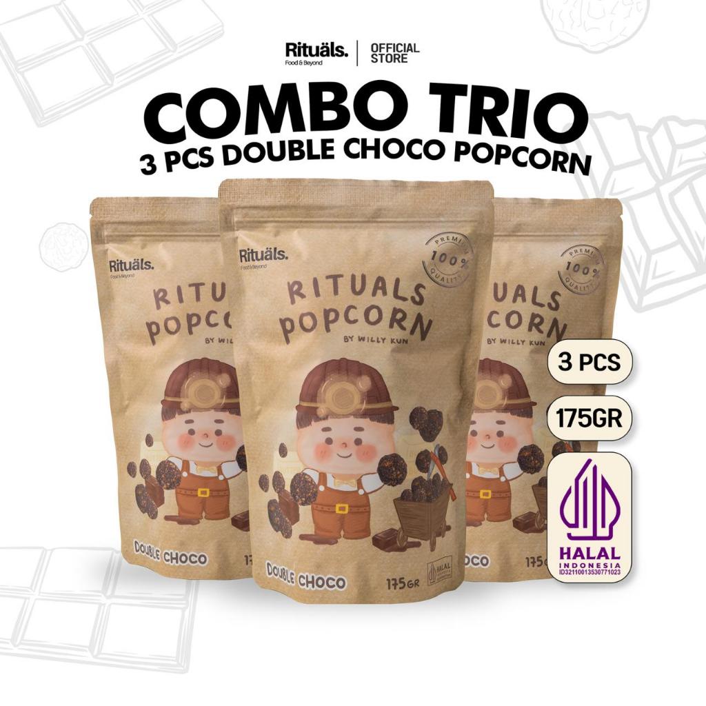 

Rituals Food [Combo Trio] 3 Bungkus Double Choco Popcorn 175gr Ukuran Large - Snack Jagung Coklat Tebal Cemilan Crispy