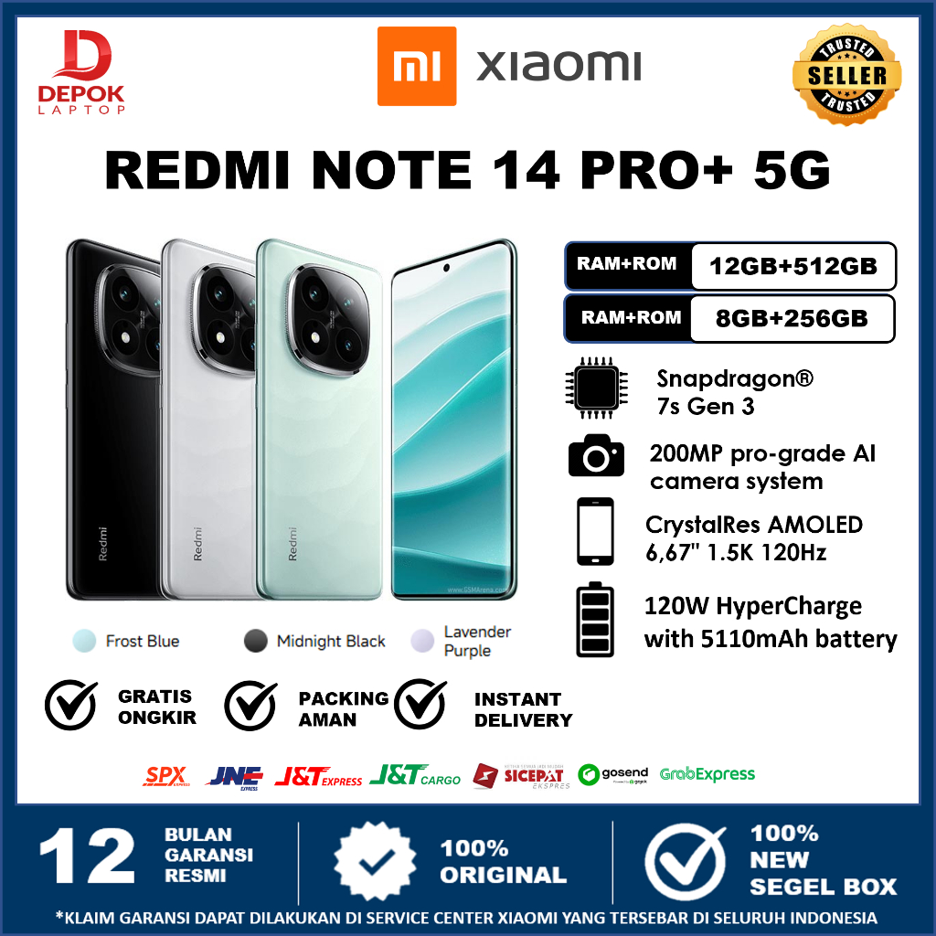 New Xioami Redmi Note 14 Pro+ 5G 12/512GB NFC Amoled 120Hz Garansi Resmi