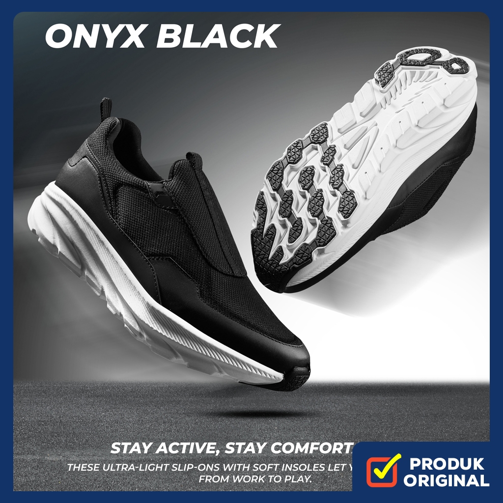 ONYX BLACK ORIGINAL x REYL MAN Sepatu Sneakers Slip On Hitam Putih Pria Kets Tanpa Tali Casual Forma