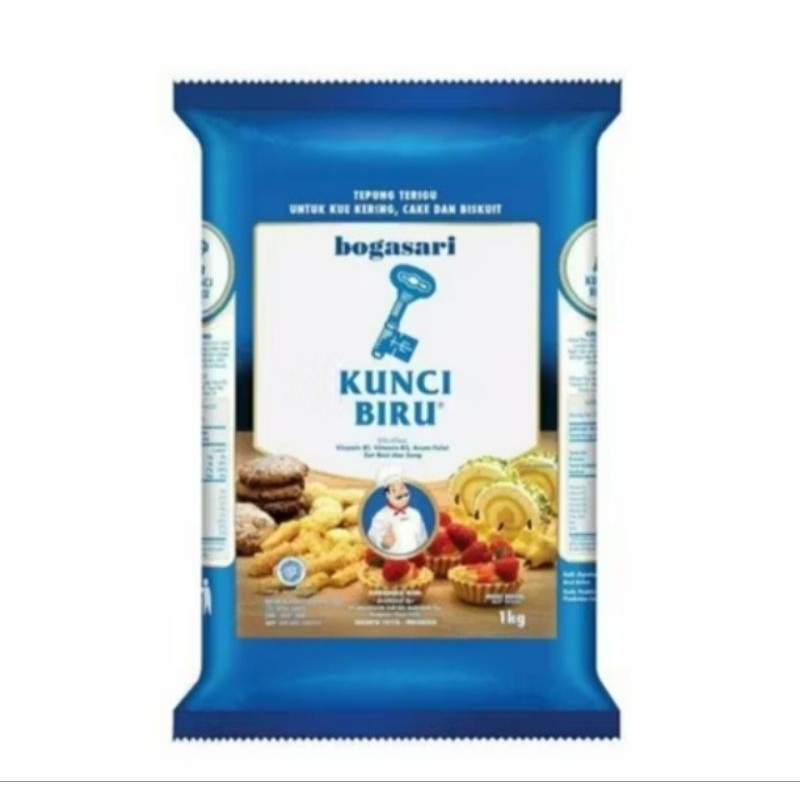 

Terigu kunci biru 1Kg / Tepung terigu rendah protein / Kunci biru Bogasari