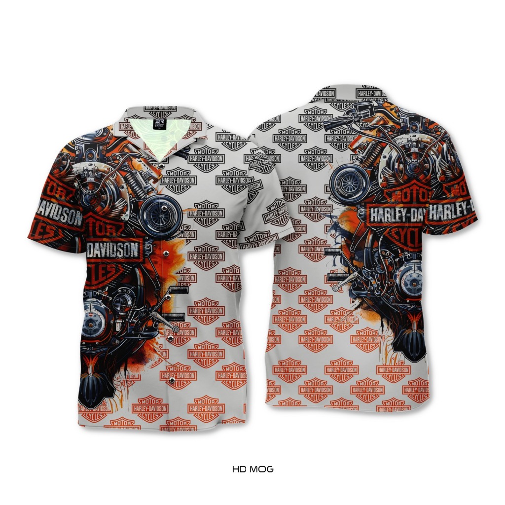 Kemeja Casual Cuban Collar Pria Wanita Dewasa Anak FullPrint 3R Harley Mog