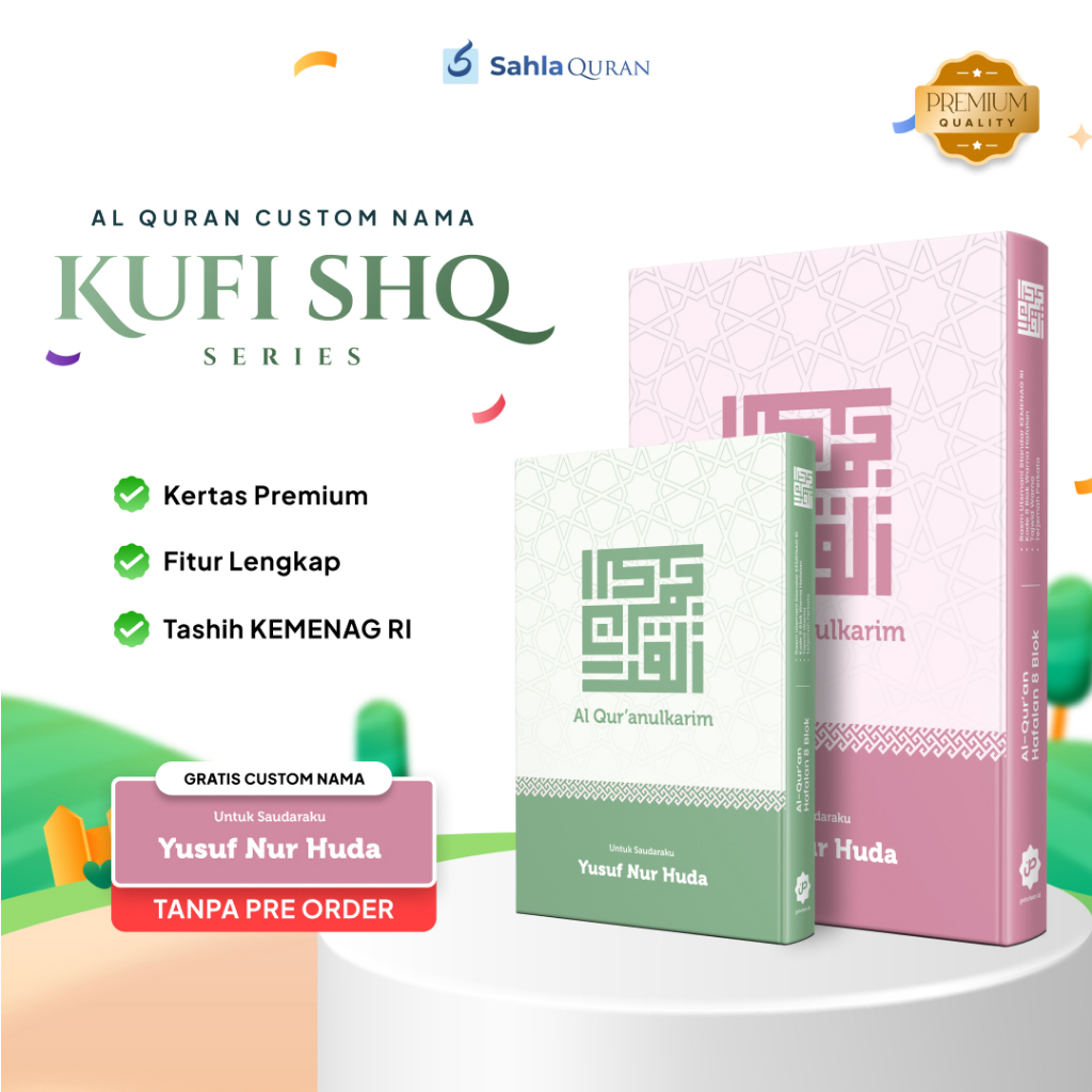 [TANPA PO] Al Quran Custom Nama Kufi SHQ Series A5 Hafalan Tajwid Warna Transliterasi Latin Premium 