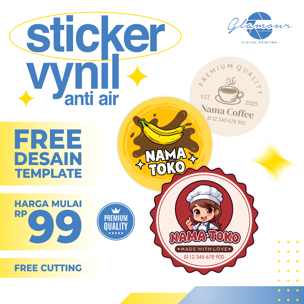 

Stiker Label Waterproof Anti Air Custom Kemasan Makanan Botol Minuman Toples Kue Frozen Food