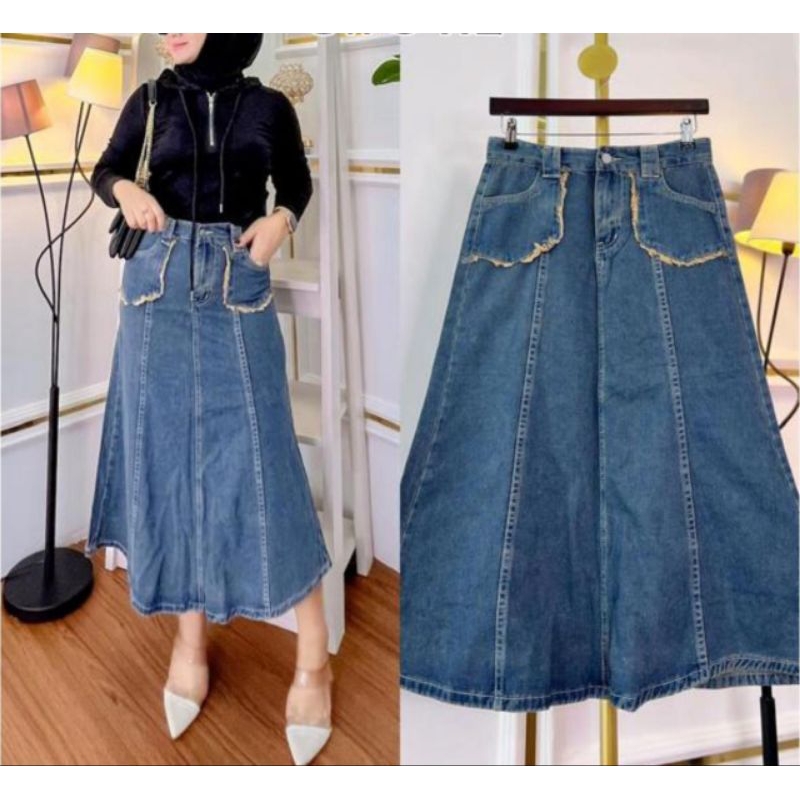 Rok Jeans Kekinian / Rok Span / Rok Jombo / Rok Model Terbaru