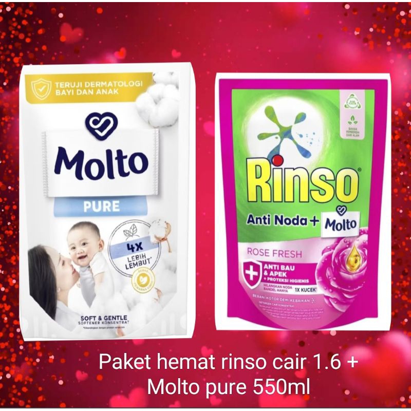 Rinso cair 1.65L + Molto pure  550ml Paket hemat