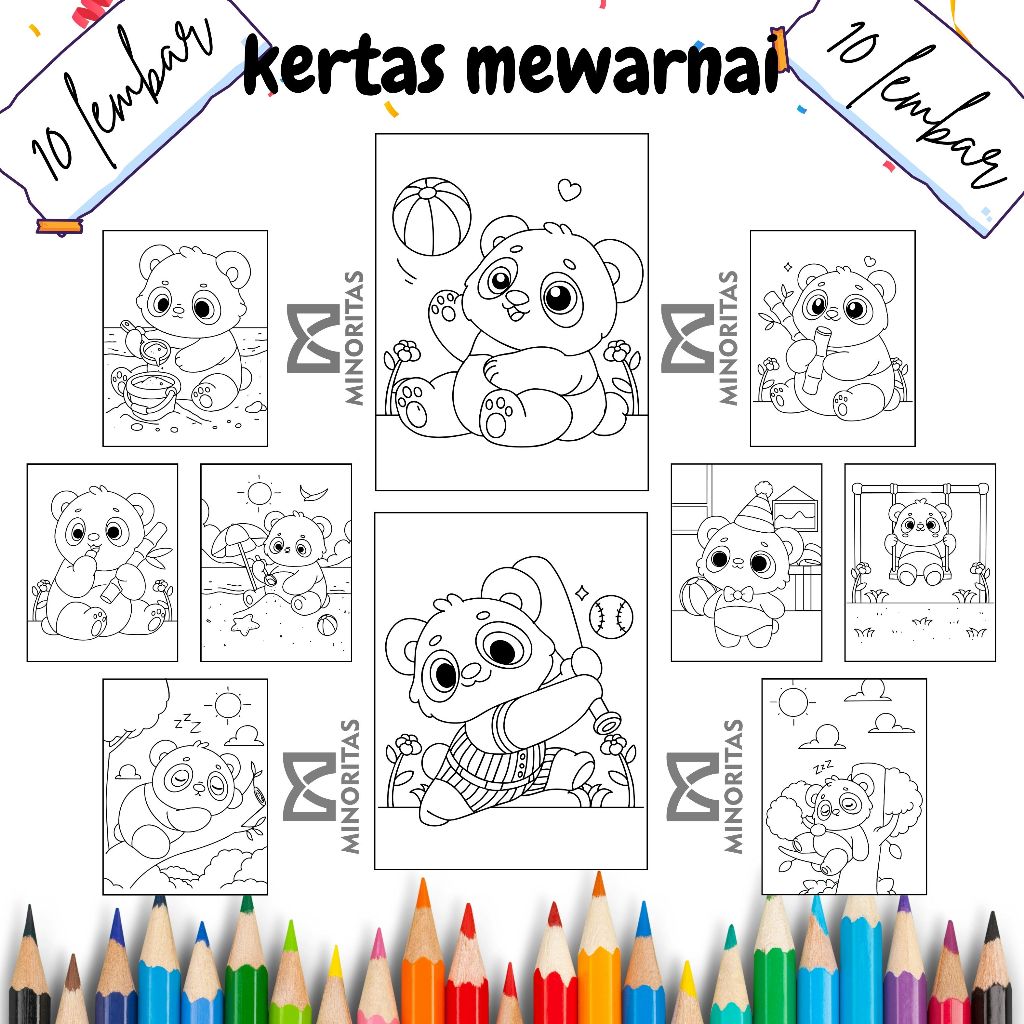 

10 Lembar Kertas Mewarnai Panda A (TERMURAH DI SHOPEE) Tebal 80 gsm