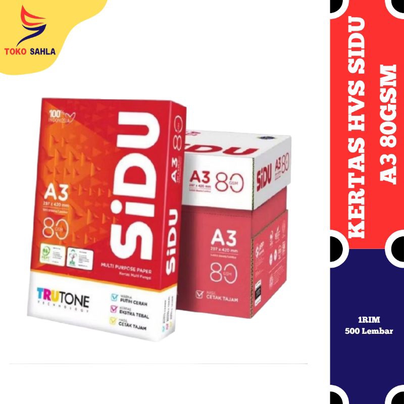

Kertas HVS sidu A3 80gsm 1Rim 500 lembar / kertas fotocopy sidu