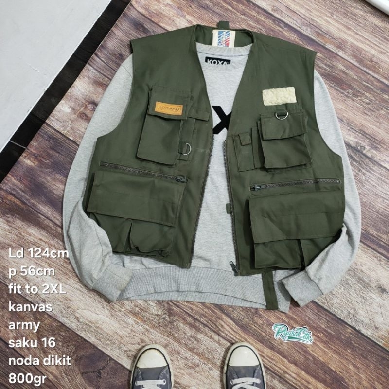 VS8 vest rompi tactical fishing Widwest size XXL 2XL army kanvas multi pocket cowok pria wanita cewe