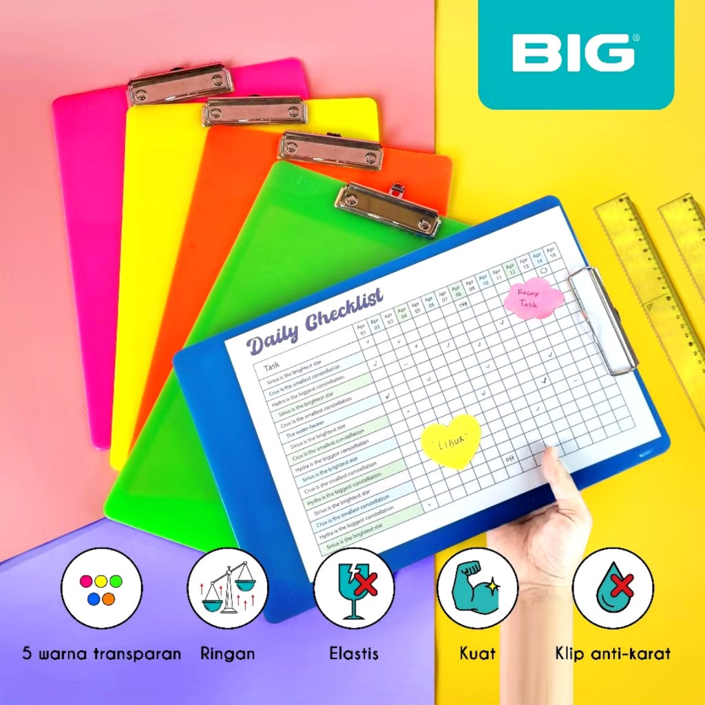 

Clip Board / Papan Dada / Alas Ujian BIG Fluorescent PU-5003